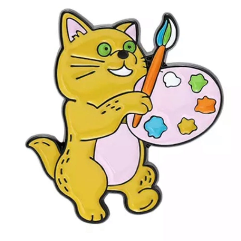 Cat Artist Enamel Pin Feline Painters Palette Brooch Artistic Kitty Mom Dad Gift